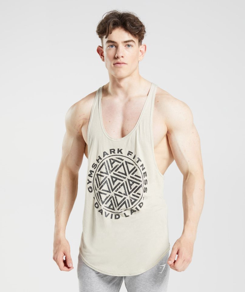 Men\'s Gymshark GS x David Laid Stringer Tanks Beige | CA 81N675